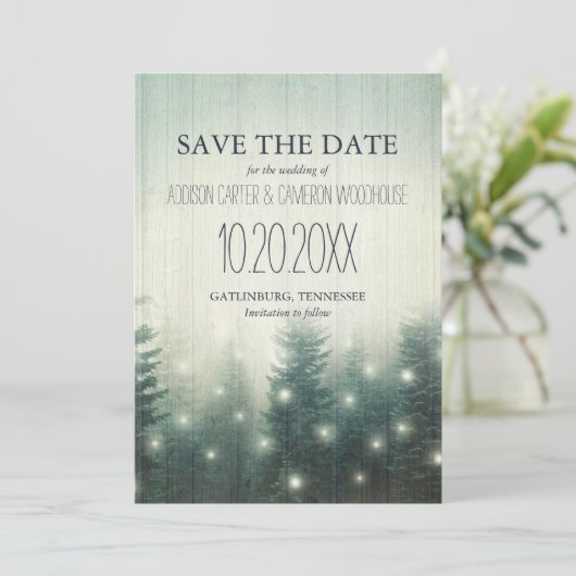 Boslampen | Rustic Save the Date (Staand voorkant)