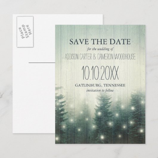 Boslampen | Rustic Save the Date Aankondigingskaart (Voorkant / Achterkant)