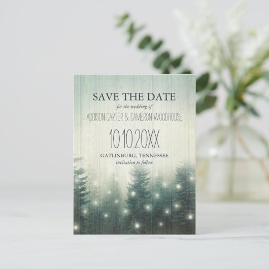 Boslampen | Rustic Save the Date Aankondigingskaart (Staand voorkant)