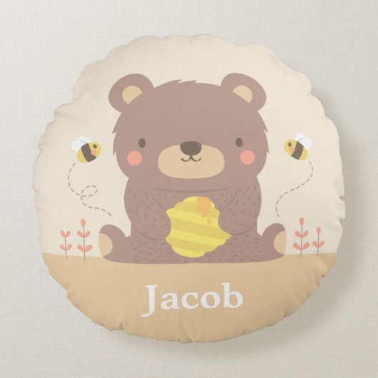 Bosland Baby Beer Kinder Room Decor Sierkussen Rond Kussen (Voorkant)