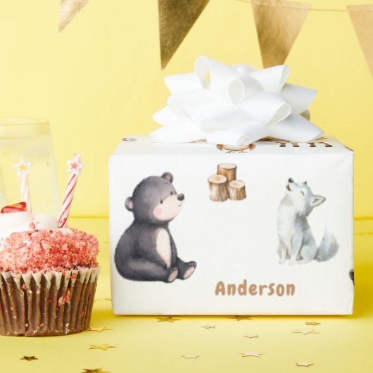 Bosland babyfeest wit cadeaupapier (Verjaardagsfeest)
