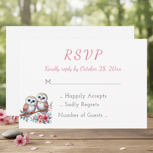 Bosland Boho Landelijk Uil Bruiloft RSVP Kaartje
