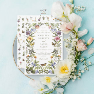 Bosland Boho Vintage Botanische Wilde Bloem Huweli Kaart