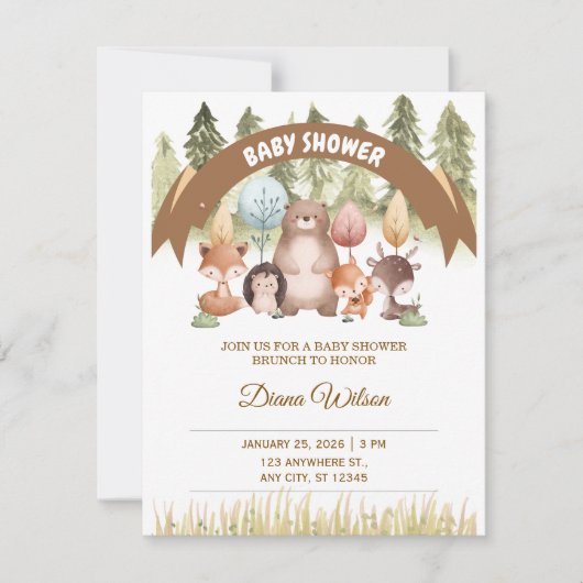 Bosland bos baby shower uitnodiging (Voorkant)