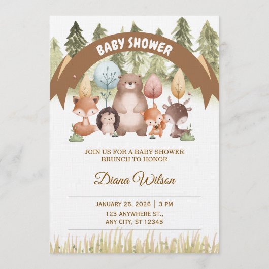 Bosland bos baby shower uitnodiging (Voorkant)