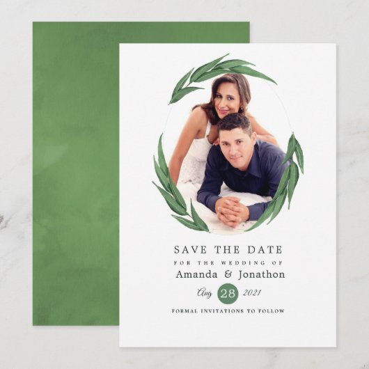 Bosland bos bruiloft groen save the date (Voorkant / Achterkant)