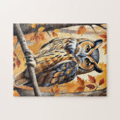 Bosland bos waterverf uil herfst dier legpuzzel (Horizontaal)
