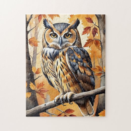 Bosland bos waterverf uil herfst dier legpuzzel (Verticaal)