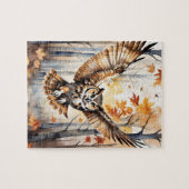 Bosland bos waterverf uil herfst dier legpuzzel (Horizontaal)