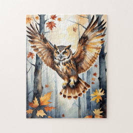 Bosland bos waterverf uil herfst dier legpuzzel