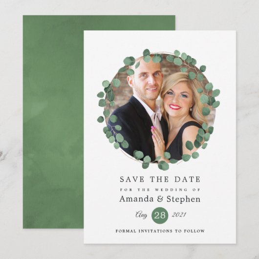 Bosland bosgroen Huwelijk Save The Date (Voorkant / Achterkant)