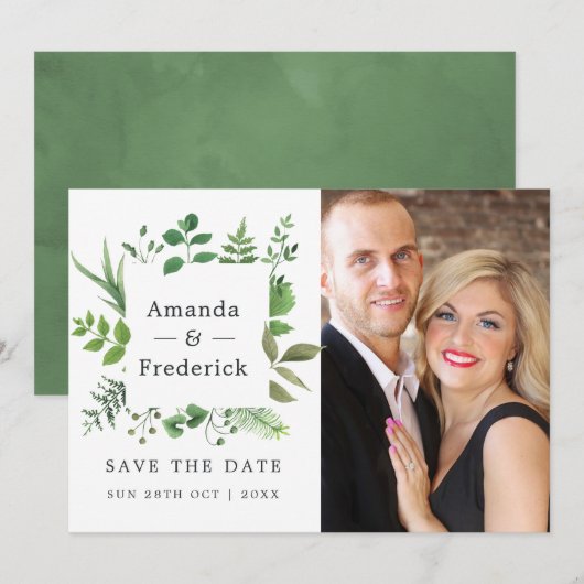 Bosland bosgroen Huwelijk Save The Date (Voorkant / Achterkant)