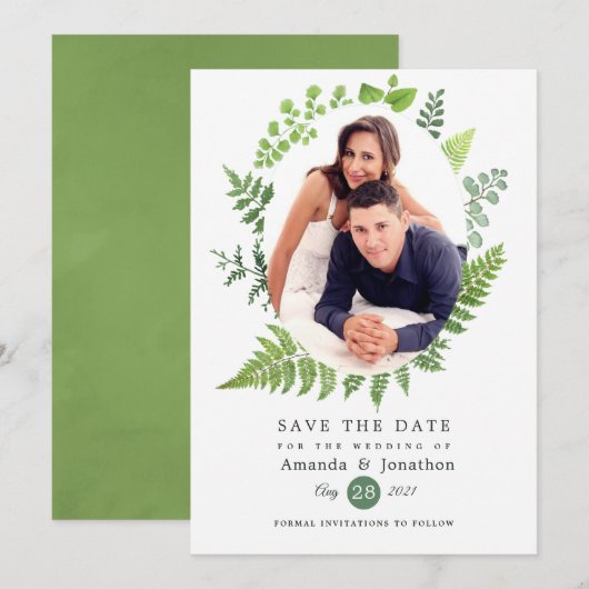 Bosland bosgroen Huwelijk Save The Date (Voorkant / Achterkant)