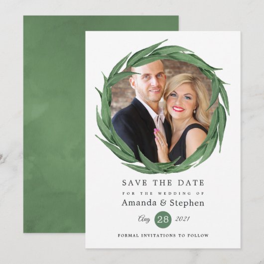 Bosland bosgroen Huwelijk Save The Date (Voorkant / Achterkant)
