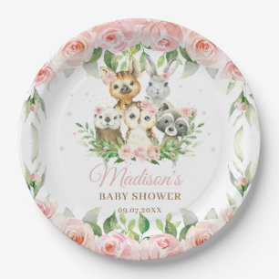 Bosland Dieren Owl Pink Floral Girl Baby shower Papieren Bordje