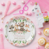 Bosland Dieren Roze Floral Girl Baby shower  Papieren Bordje (Feest)