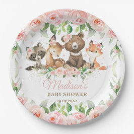 Bosland Dieren Roze Floral Girl Baby shower  Papieren Bordje