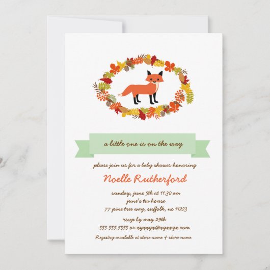 Bosland Fox Baby shower Invites/helder bos Kaart (Voorkant)