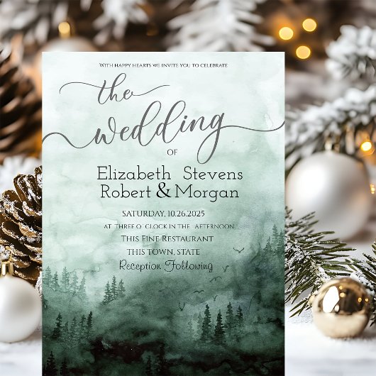 Bosland, groene bos bruiloft kaart