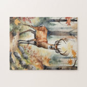Bosland Herten Waterverf Vos Herfst Legpuzzel (Horizontaal)