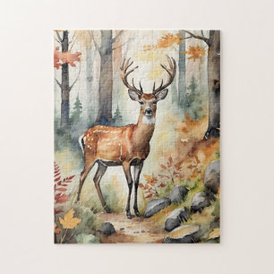 Bosland Herten Waterverf Vos Herfst Legpuzzel