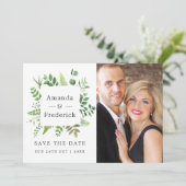 Bosland Huwelijk met Groene Decoratie Save The Date (Staand voorkant)