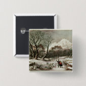 Bosland in de winter vierkante button 5,1 cm (Voorkant /achterkant)