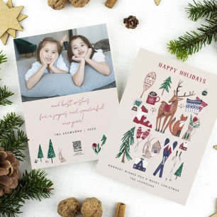 Bosland noordse ski Kerst Feestdagenkaart