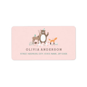 Bosland roze en oranje babyshower adreslabel etiket