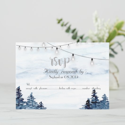 Bosland,Slingerlichten, Aquarel RSVP Kaart (Staand voorkant)