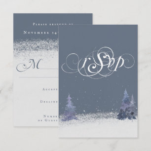 Bosland Stofblauw en Witte Winter Sneeuw Bruiloft RSVP Kaartje