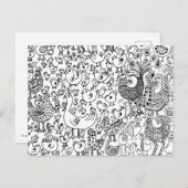 Bosland vogels zwart en wit illustratie briefkaart (Voorkant / Achterkant)