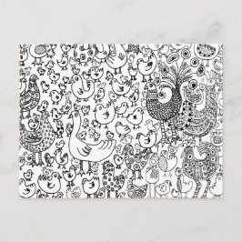 Bosland vogels zwart en wit illustratie briefkaart