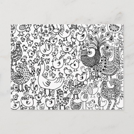 Bosland vogels zwart en wit illustratie briefkaart (Voorkant)