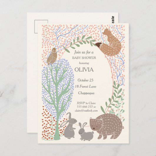 Bosland vormt een uitnodiging voor baby shower van (Voorkant / Achterkant)