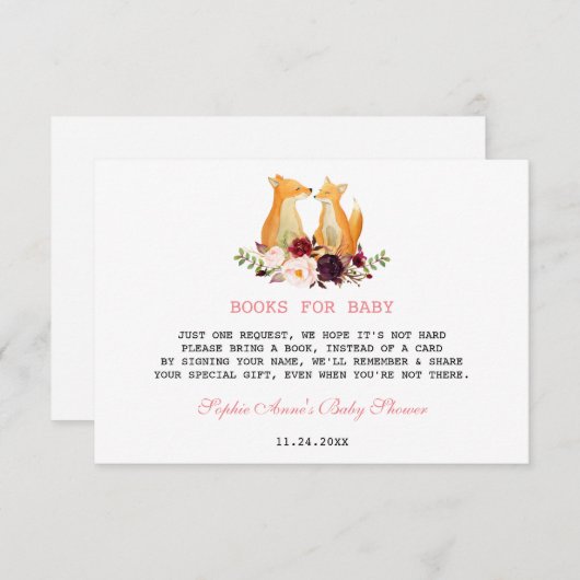 Bosland Waterverf Vossen Bloemrijke Baby Shower Informatiekaartje (Voorkant / Achterkant)