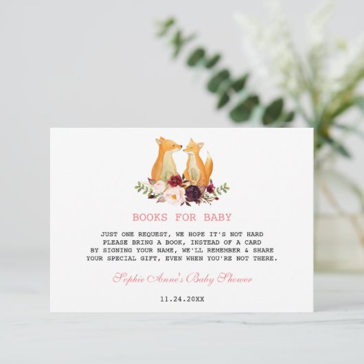 Bosland Waterverf Vossen Bloemrijke Baby Shower Informatiekaartje (Staand voorkant)