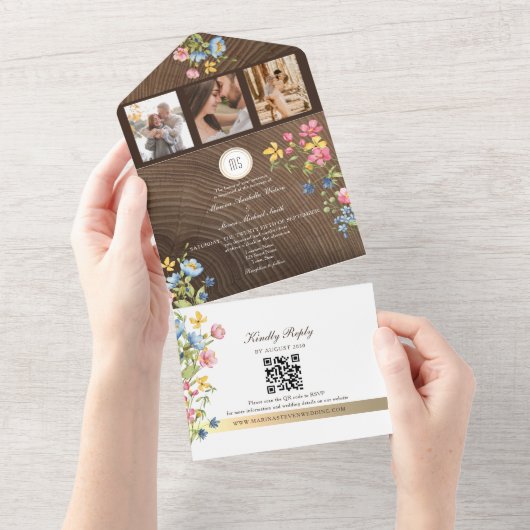 Bosland Wilde Bloem Rustieke Boho Bruiloft All In One Uitnodiging (Afscheurbaar)