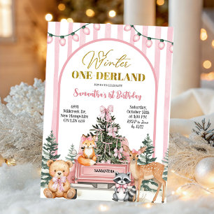 Bosland Winter Onederland Meisje Eerste Verjaardag Kaart