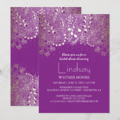 Bosland - Wonderland Paars Gouden Bruidsdouche Kaart (Voorkant / Achterkant)