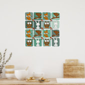 Boslanddieren blokkeren patroon poster (Keuken)