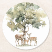 boslanddieren | Deer Family Baby shower Ronde Kartonnen Onderzetter (Voorkant)