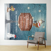 Boslandlamp post schattige dieren op sneeuw wandkleed (In Situ (horizontaal))