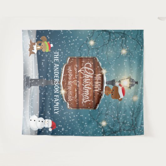 Boslandlamp post schattige dieren op sneeuw wandkleed (Voorkant (horizontaal))