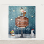 Boslandlamp post schattige dieren op sneeuw wandkleed (Voorkant)