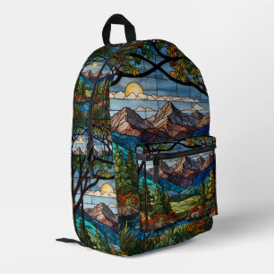 Boslandschap bergscene vintage glas in lood bedrukte rugzak