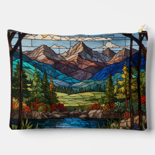 Boslandschap bergscene vintage glas in lood etui