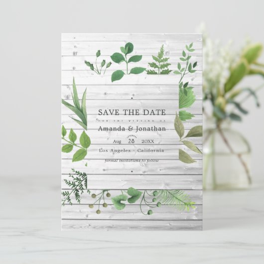 Boslandschap bosgroen rustieke trouwfoto save the date (Staand voorkant)