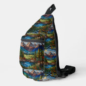 Boslandschap in glas-in-lood stijl sling bag (Rechterhoek)