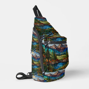 Boslandschap in glas-in-lood stijl sling bag